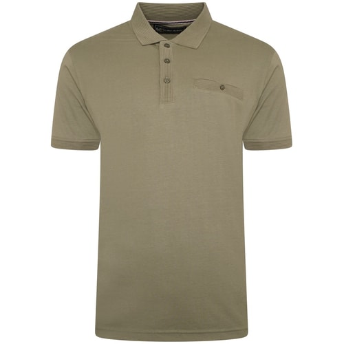 KAM Striped Jacquard Collar Jersey Polo Shirt Sage